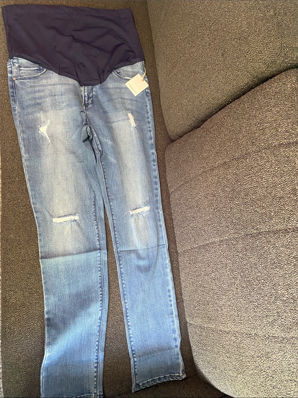 Pinkblush Light Blue Skinny Maternity Jeans with Navy Panel